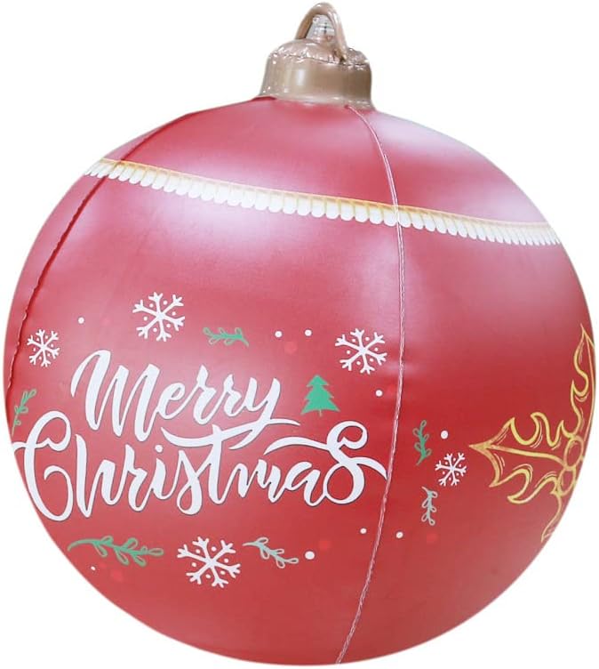 Надуваеми Коледни Украси от PVC с подсветка EROOLU, Големи Външни Декоративни Балони, Парти във вътрешния и Външния Двор, с Надуваеми Коледни Топки, Червено