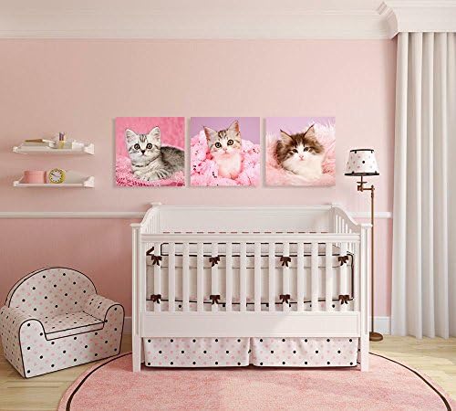 Hello Kitty е Прекрасен Модерен Арт Принт на платно, картини от Сладък Коте, Розово Котка, Изображение на животни върху платното, 3, панел, Giclee, Подарък на дъщеря си за рожд