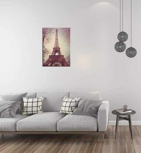 Реколта Парижката Айфеловата Кула Цветни Клони Ретро Архитектура На Платното За Стенен Монтаж Арт Декор Отпечатват