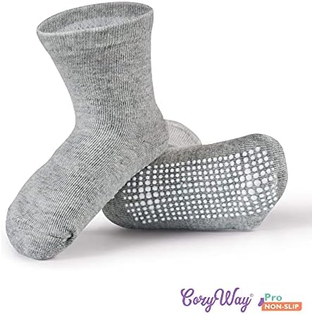 Нескользящие чорапи CozyWay Crew Grip, 12 двойки момчета и момичета, Черни | Бели | Сиви, 3-5 години