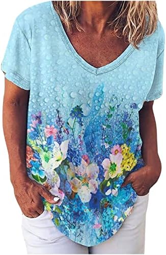 Тениски с Къс Ръкав за дамите Лято Есен Дълбоко V Образно Деколте Графична Блуза, Тениски, Дрехи За Момичета Кънтри