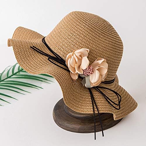 Сламени шапки за жени, лятната сламена шапка с широка периферия плаж пътуване шапка сгъваем цвете летни шапки бейзболни