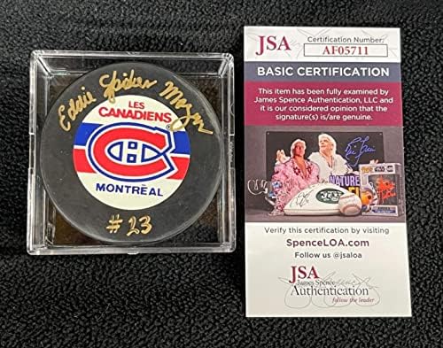 Ед Мазур Подписа шайбата Спайдер Монреал Канадиенс JSA COA - за Миене на НХЛ с автограф