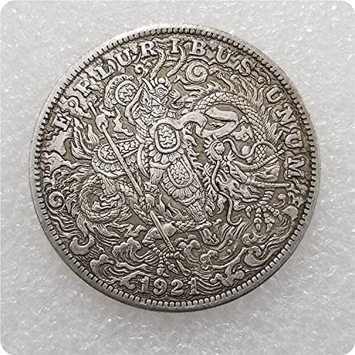 Монета на Повикване 1921 е във формата На Сърце С Тисненым Черепа, Старинни Медни и Сребърен Медал, Копие Сувенир,