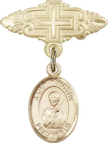 Детски икона Jewels Мания за талисман на Свети Тимотей и игла за бейджа с Кръст | Детски иконата със златен пълнеж