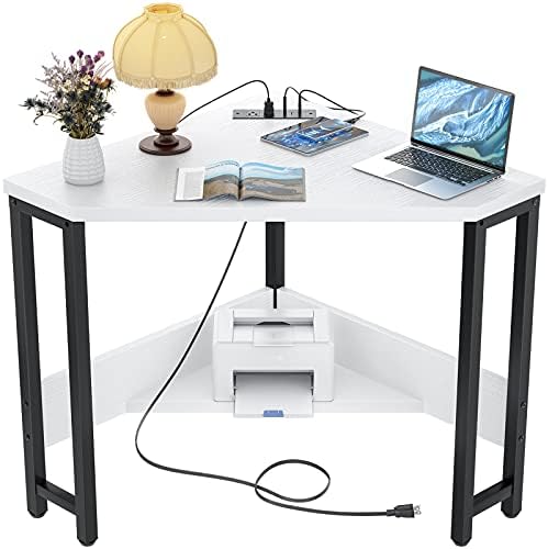 Ъглово бюро armocity Малко бюро с розетки Ъгъл маса за малко пространство, кът бюро за Компютър с USB портове