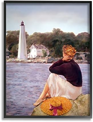Stupell Industries Жена на бреговата линия, на Брега на фара, Реалистична морска картина, дизайн на Робърт Десантиса, Стенно