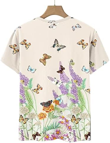 Блуза с Кръгло деколте за Дамите, Къс Ръкав, Пеперуда, Графична, Спокойна Засаждане, Блузи за Почивка, Тениски За Момичета,