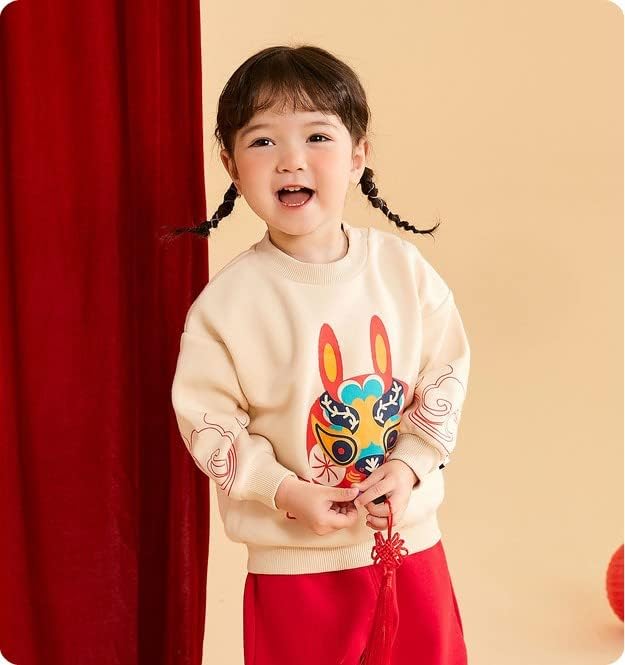 Бебе Заек Година На Китайския Зодиак Червени Качулки Китайски Вятър Коледна Дрехи, Блузи С Дълги Ръкави За Момчета