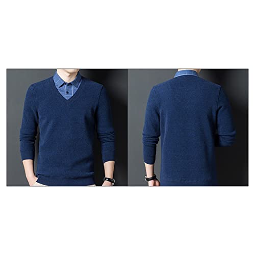 Мъжки Фалшив пуловер от 2 части, зимни Дебел, мек вълнен плат пуловер с V-образно деколте, Тениски с дълъг ръкав и отложным