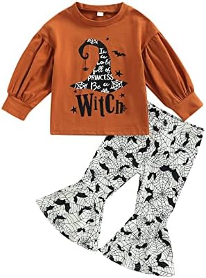 Комплект дрехи за Малките Момичета За Хелоуин, Риза с дълги ръкави и писмото принтом, Пуловер и изгорени Панталони, Комплект