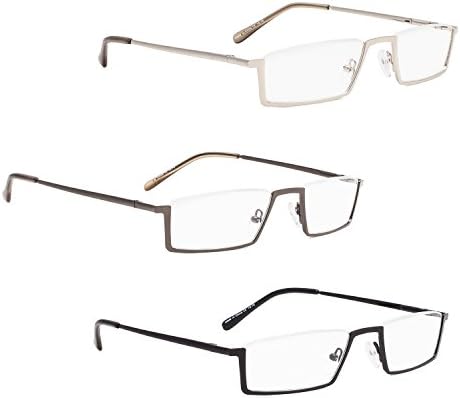 LUR 3 опаковки очила за четене в полукръгла рамка + 3 опаковки на метални очила за четене в полукръгла рамка (общо 6
