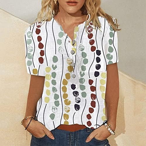 Comigeewa/ Памучен Блуза с Кръгло Деколте и Къси ръкави и Копчета с Плодов Модел Тениска за Момичета, Есента-Лятна Риза до