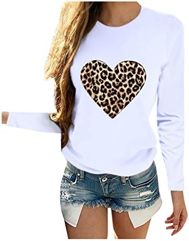Дамски Блузи с принтом Леопардовой Любов на Големия размер, с Дълъг Ръкав, Уютни Дишаща Тениска с Форма На Сърце, Топли