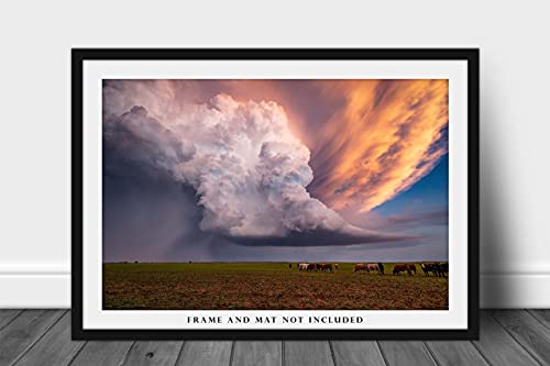 Снимка буря Печат (без рамка) Изображение Суперячейки Дъжд над полето на залез слънце на пролетта вечер в Канзас Небето Стенно изкуство Естествен декор от 4x6 до 40x60