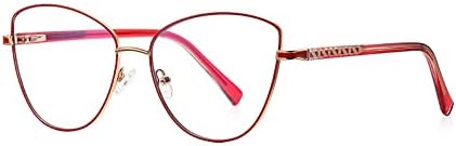 Очила за четене RESVIO Cat Eyes за Жени, Квадратни Модни Метални Очила за четене Ръчно изработени, Златисто-Червен