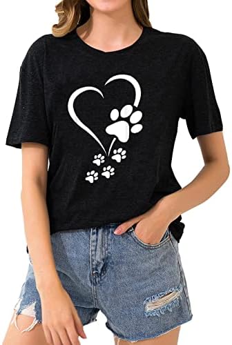 uikmnh Тениска За момичета с Елегантна Ежедневна Лятна Риза, с кръгло деколте и принтом Кучешки Лапи С Къс ръкав
