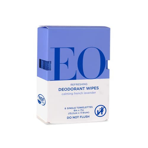 Салфетки с натурален дезодорант EO, 6 салфетки (опаковка от 12 броя), френска лавандула, Органична Растителна основа с чисти