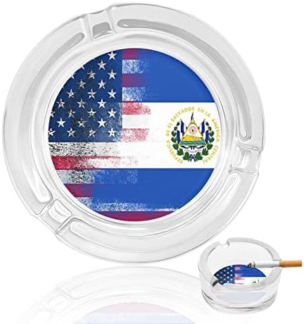 Флаг на САЩ Сальвадор Стъклени Пепелници за Цигари и за Пури, Пепелник Кръгъл, Калъф-стойка за Маса, Украса на Работния Плот,