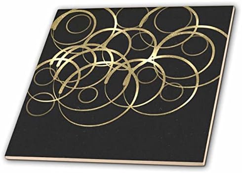 Триизмерно Стенописи Красивите златни метални кръгове в черна Плочка (ct_355214_1)