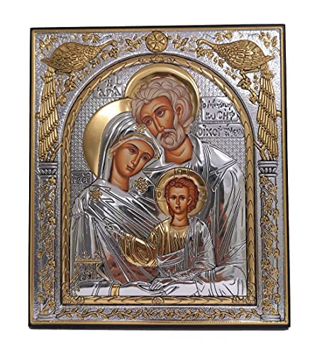 Византийска Сребърна Православна икона Светото Семейство /Гръцка/Ръчна работа
