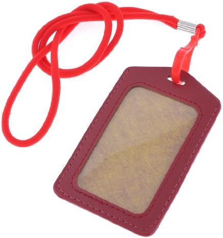 Uxcell вертикална стойка за работна карта от изкуствена кожа, каишка за врата, тъмно-червен