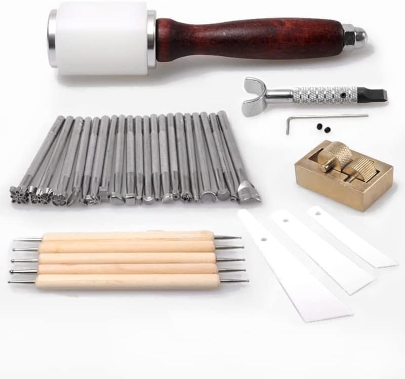 Инструменти за резба по кожата за печат върху кожата, Режещ нож/Чук/Кожена Ротационен Нож/Кутия за съхранение