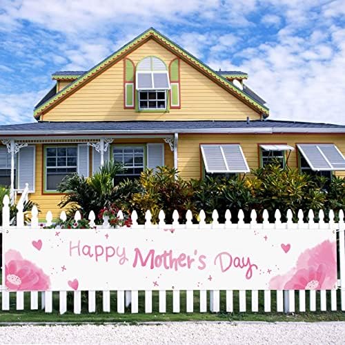 Probsin Голям Банер С Деня на Майката, Украса 120x20 Инча, Знак на Двора на Деня на Майката, Празнични Сърца с Любов, Розово-Бели