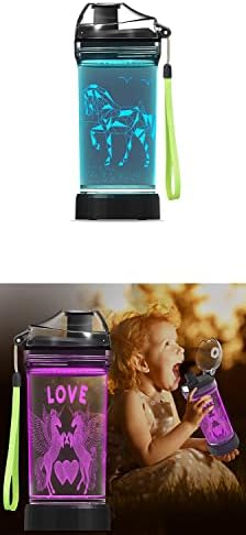 Бебешко шише за вода Lightzz с 3D светящимся led под формата на Еднорог, подаръци под формата на коне - Без Тритана и Бисфенол А - Креативна Идеалната Чаша за пътуване, Неве