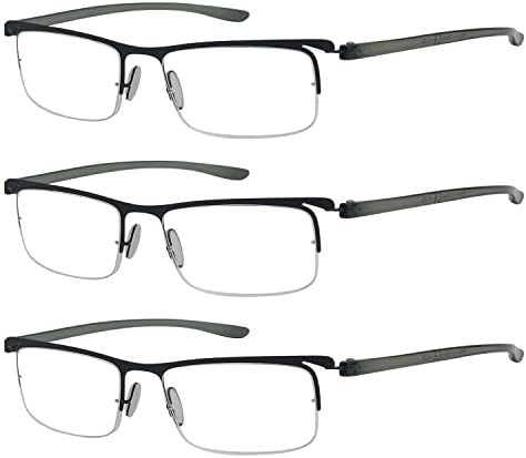 Eyekepper 3 Чифта Очила за Четене в Полуободке, Черна Рамки, Очила за Четене за Мъже и Жени, Очила за Четене + 1.25