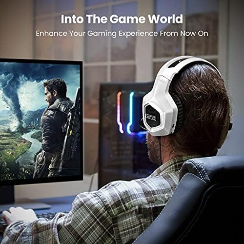 Детска слушалки за Xbox One PC PS5 PS4, слот слушалки с шумоизолация VOYEE, Стерео Слушалки в ушите с микрофон /led/Съраунд звучене на басите /Слушалки с меки памет (Бял)