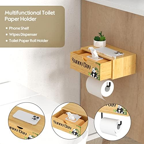 Бамбук Държач за тоалетна хартия с рафт и място за съхранение, Държач за Тоалетна хартия с чекмедже за баня, Лигав Държач