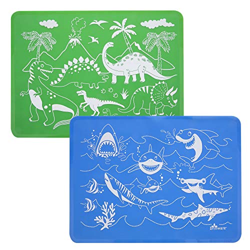Силиконова Кърпа за деца Brinware за Еднократна употреба, Устойчиви на хлъзгане, за деца - Динозавър и Акула Зелено / Синьо