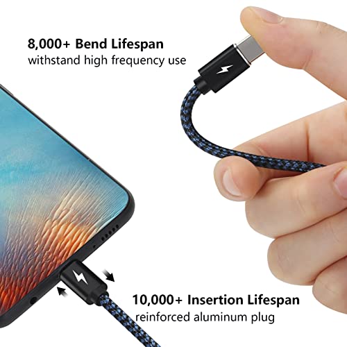 USB кабел C, (3 опаковки 3+3+6.6 фута) Кабел тип C, Бързо зарядно устройство, USB-C, кабел за зареждане, съвместим с Samsung Galaxy S10 /S9 +/S9 /S8 /S8 +, Note 9/8, Huawei P30 /P20 /Mate20 / P10, OnePlus