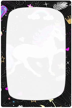 ALAZA Rainbow Unicorn Луна Звезди Мультяшные Кърпи за Яслите, Чаршаф за Люлка за Момчета и Момиченца, Стандартен Размер 52x28