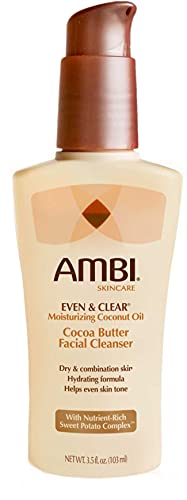Почистващо средство за лице с масло от какао Ambi Even & Clear С Богат на хранителни вещества комплекс от сладки картофи | Хидратиращ формула | Изравнява цвета на кожата | 3,5