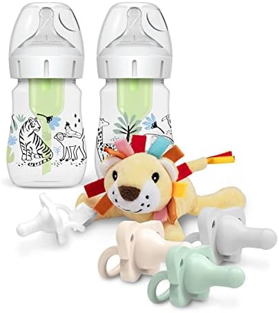 Детска бутилка Dr. Brown ' s широко гърло, дизайнерски бутилка Jungle, 5 мл / 150 мл, 2 опаковки с фалшив HappyPaci и