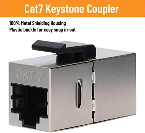 Стенни плоча YOEMELY Cat7 Keystone с 6 порта, стенни плоча, RJ-45, с метална ръчен Гнездо до гнездото и с едно монтиране на стена за гипсокартон за кабели Ethernet (бял, 1 опаковка)