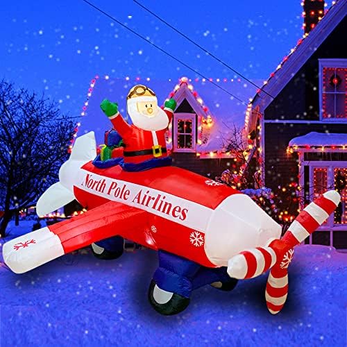 SEASONBLOW 9-Крак Коледен Надуваем Дядо Коледа с Шейна с 2 Еднорози + 8-Крак Коледен Надуваем Дядо Коледа, Летящ Самолет