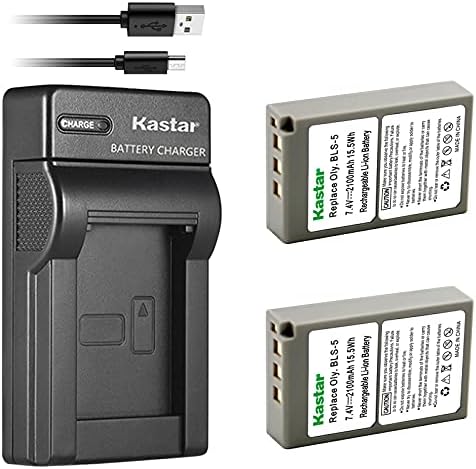 Батерия Kastar (X2) и коварен USB-зарядно устройство за Olympus BLS-5, PS-BLS5 и Olympus OM-D E-400, E-410, E-420, E-450,