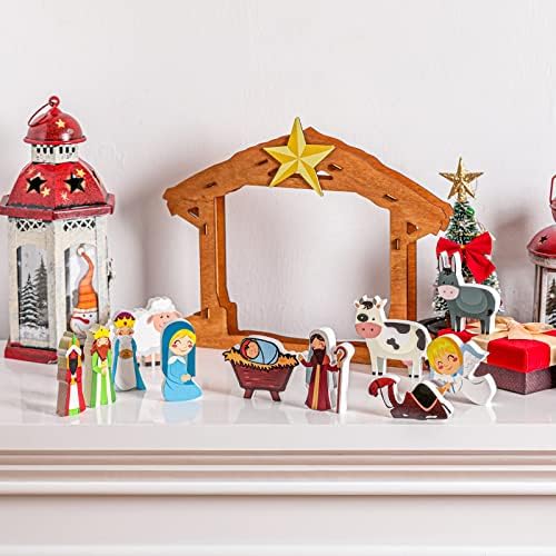 12 БР. Коледна сцена с Исус, Детски Коледен комплект Дървени, Коледни комплекти за Коледа, Определени за Коледа с Млади Хора,