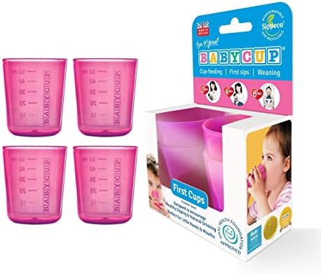 Babycup First Cups 4-опаковъчна открита детска чаша за потягивания | Британски производство | Прозрачна мини-чаша за координация на очите и ръцете на бебето | Чаша-треньор | З