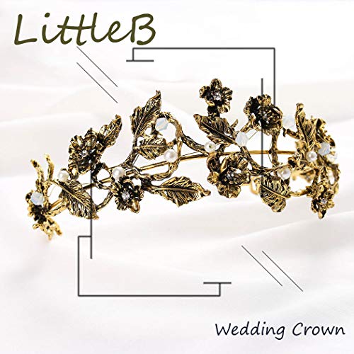 Малка сватба короната в стил барок, златна реколта диадема, сватбени шапки с перли, цветя, короната на кралица