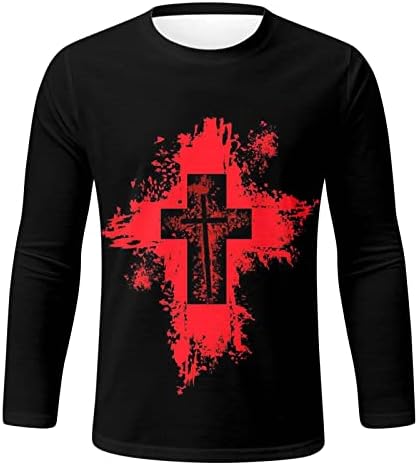 XXBR Хелоуин Мъжки солдатские тениски с дълъг ръкав, Реколта Тениски с Образа на Кръста на Исус За тренировка на