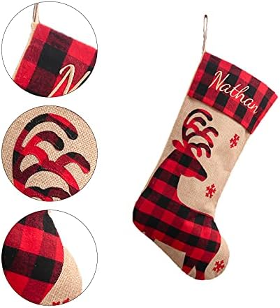 Изискана коледна декоративни подаръци, 4 опаковане на коледни чорапи от зебло, 15,7 на червени и черни Клетчатых