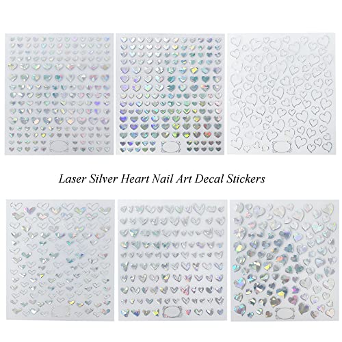 Лазерни Етикети със Сребърни Сърца за дизайн на нокти и декорация на нокти, 3D Самозалепващи Етикети за Дизайн на ноктите,