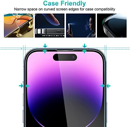 Защитно фолио за екрана Hoimzx от 2 опаковки, съвместима за iPhone 14 Pro с защитно фолио за обектива на камерата от 2 опаковки,