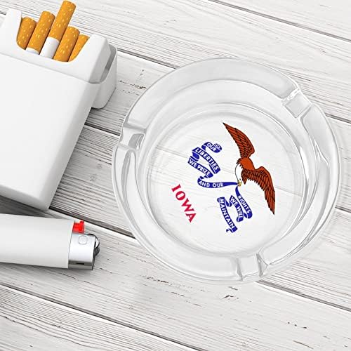 Стъклен Пепелник с Флага на щата Айова за Цигари, Кръгли Пепелници за Домашния офис и Ресторанти