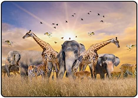 Ползающий Закрит Килим Игри Мат Африканско Сафари Животни за Хола Спални Образователен Детски килим За Пода 60x39 инча