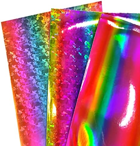 7 Опаковки холографски лазерни листа от изкуствена кожа цветове на дъгата с геометричен дизайн във формата на триъгълна